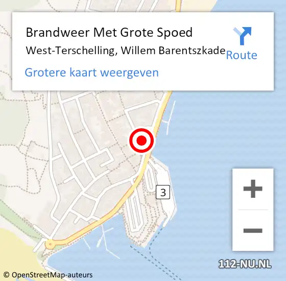 Locatie op kaart van de 112 melding: Brandweer Met Grote Spoed Naar West-Terschelling, Willem Barentszkade op 16 maart 2023 18:42