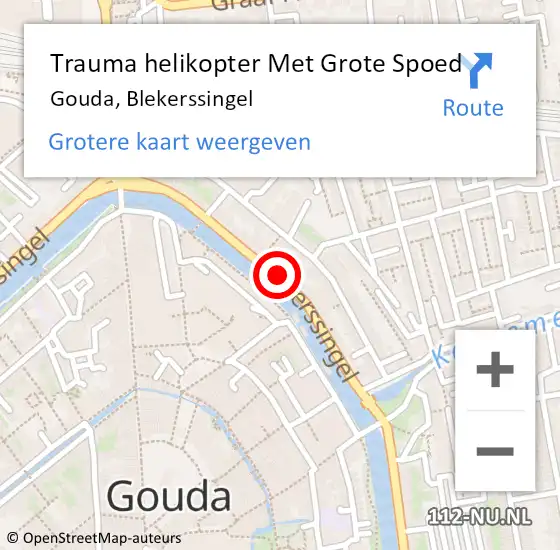 Locatie op kaart van de 112 melding: Trauma helikopter Met Grote Spoed Naar Gouda, Blekerssingel op 16 maart 2023 19:09