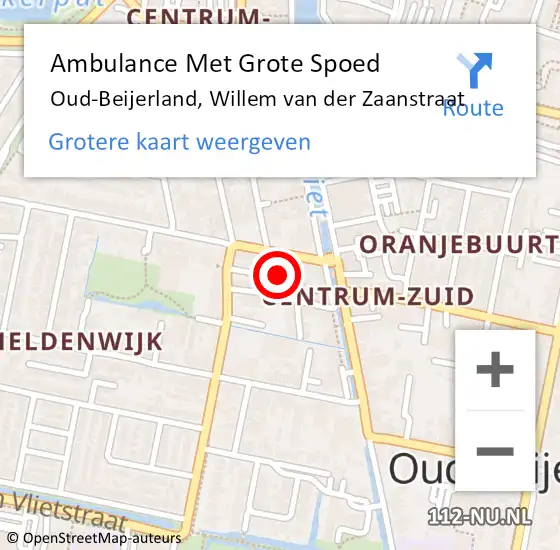 Locatie op kaart van de 112 melding: Ambulance Met Grote Spoed Naar Oud-Beijerland, Willem van der Zaanstraat op 16 maart 2023 19:19