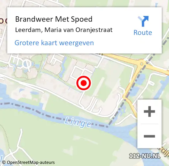 Locatie op kaart van de 112 melding: Brandweer Met Spoed Naar Leerdam, Maria van Oranjestraat op 16 maart 2023 19:47