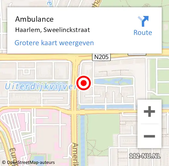 Locatie op kaart van de 112 melding: Ambulance Haarlem, Sweelinckstraat op 16 maart 2023 20:51