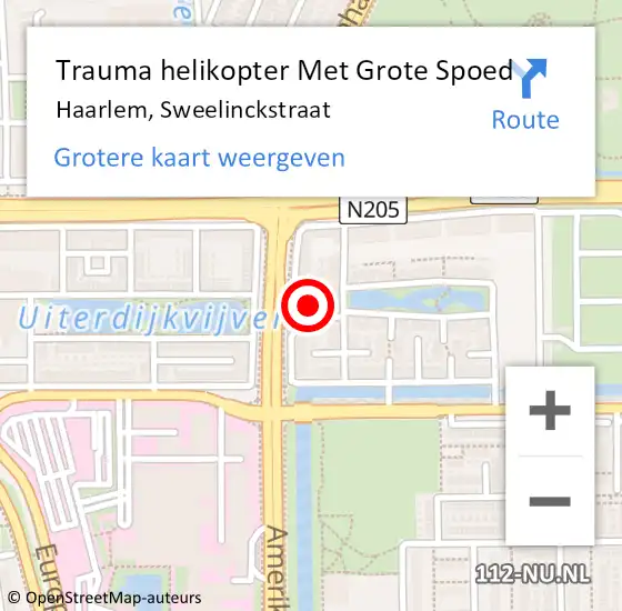 Locatie op kaart van de 112 melding: Trauma helikopter Met Grote Spoed Naar Haarlem, Sweelinckstraat op 16 maart 2023 20:52