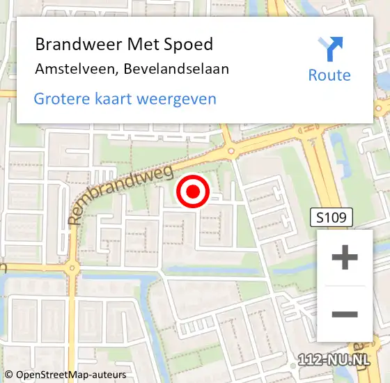 Locatie op kaart van de 112 melding: Brandweer Met Spoed Naar Amstelveen, Bevelandselaan op 16 maart 2023 23:26