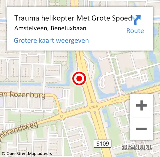 Locatie op kaart van de 112 melding: Trauma helikopter Met Grote Spoed Naar Amstelveen, Beneluxbaan op 16 maart 2023 23:55