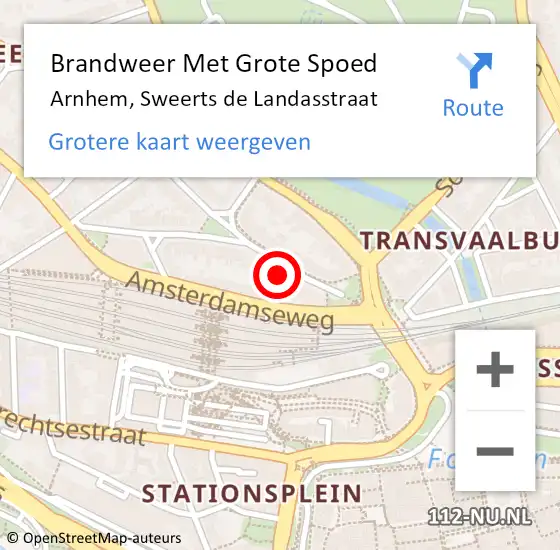 Locatie op kaart van de 112 melding: Brandweer Met Grote Spoed Naar Arnhem, Sweerts de Landasstraat op 16 maart 2023 23:57