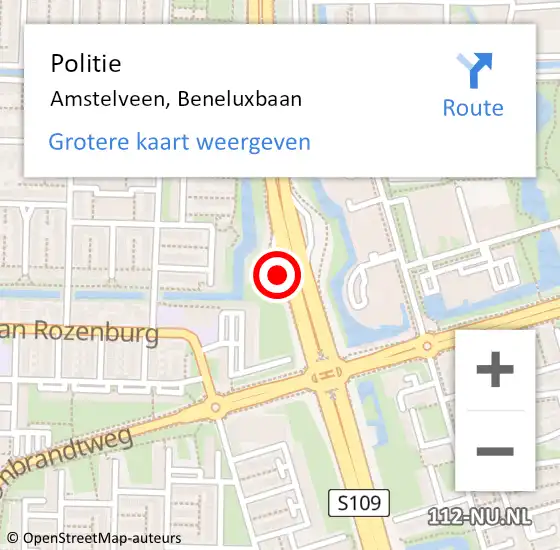 Locatie op kaart van de 112 melding: Politie Amstelveen, Beneluxbaan op 17 maart 2023 06:10