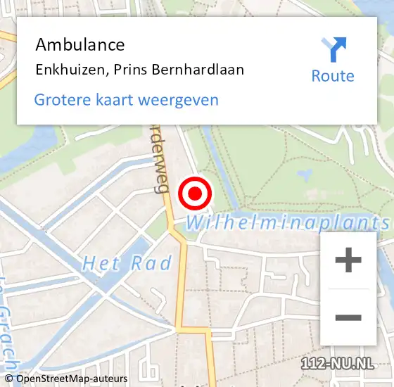 Locatie op kaart van de 112 melding: Ambulance Enkhuizen, Prins Bernhardlaan op 17 maart 2023 08:54