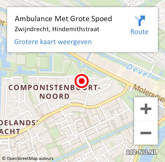 Locatie op kaart van de 112 melding: Ambulance Met Grote Spoed Naar Zwijndrecht, Hindemithstraat op 17 maart 2023 10:03