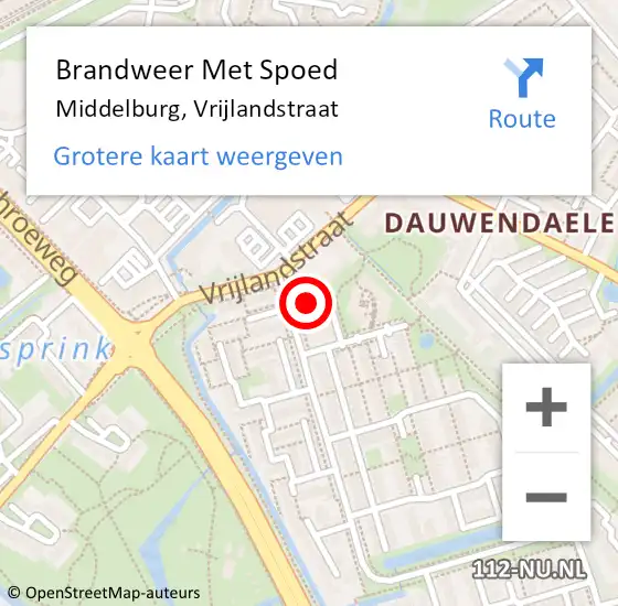 Locatie op kaart van de 112 melding: Brandweer Met Spoed Naar Middelburg, Vrijlandstraat op 17 maart 2023 10:13