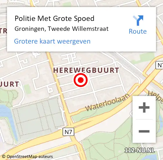 Locatie op kaart van de 112 melding: Politie Met Grote Spoed Naar Groningen, Tweede Willemstraat op 17 maart 2023 10:17