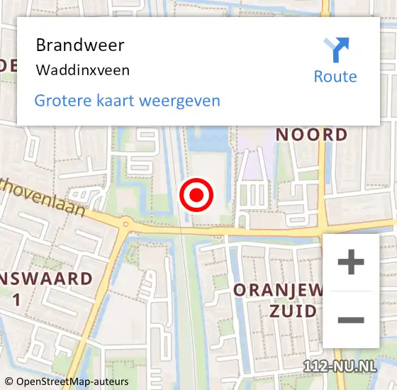 Locatie op kaart van de 112 melding: Brandweer Waddinxveen op 17 maart 2023 10:19