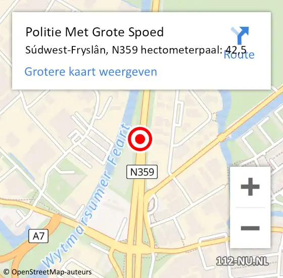 Locatie op kaart van de 112 melding: Politie Met Grote Spoed Naar Súdwest-Fryslân, N359 hectometerpaal: 42,5 op 17 maart 2023 11:15