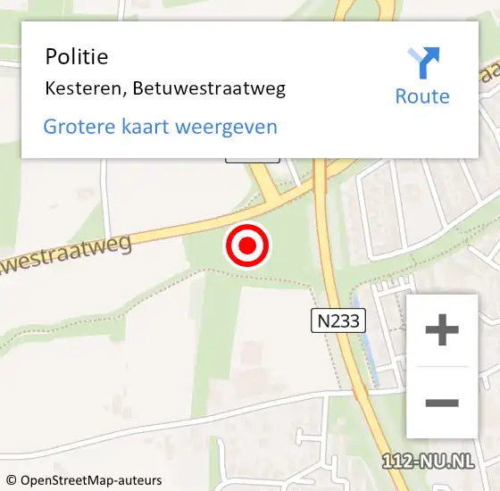 Locatie op kaart van de 112 melding: Politie Kesteren, Betuwestraatweg op 17 maart 2023 11:16