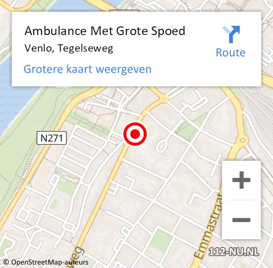 Locatie op kaart van de 112 melding: Ambulance Met Grote Spoed Naar Venlo, Tegelseweg op 17 maart 2023 11:28