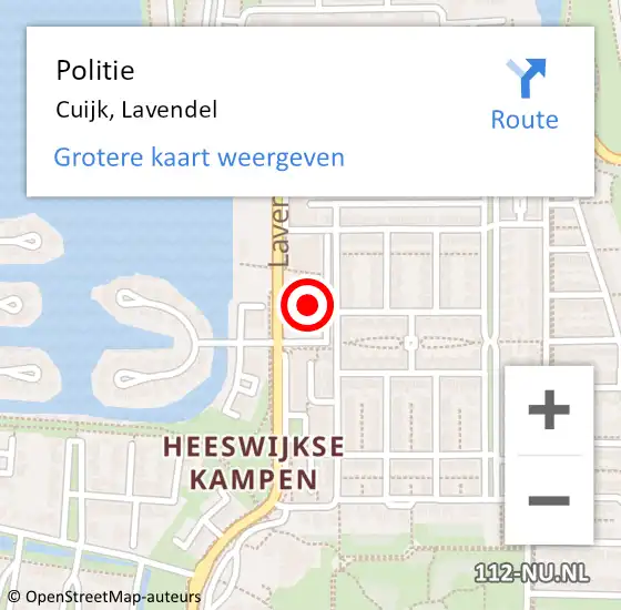 Locatie op kaart van de 112 melding: Politie Cuijk, Lavendel op 17 maart 2023 11:53