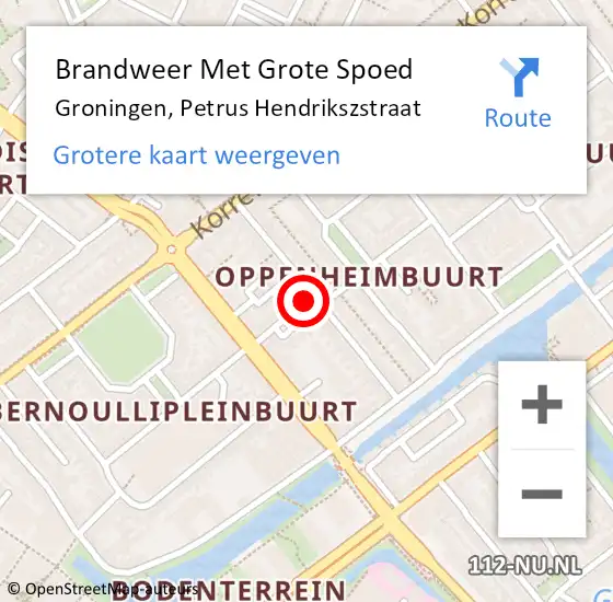 Locatie op kaart van de 112 melding: Brandweer Met Grote Spoed Naar Groningen, Petrus Hendrikszstraat op 17 maart 2023 12:07