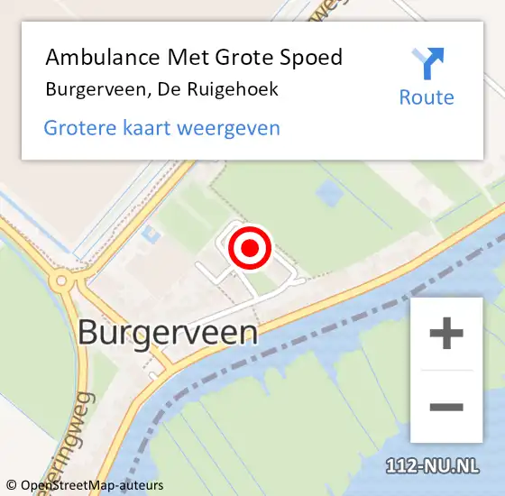 Locatie op kaart van de 112 melding: Ambulance Met Grote Spoed Naar Burgerveen, De Ruigehoek op 17 maart 2023 12:37