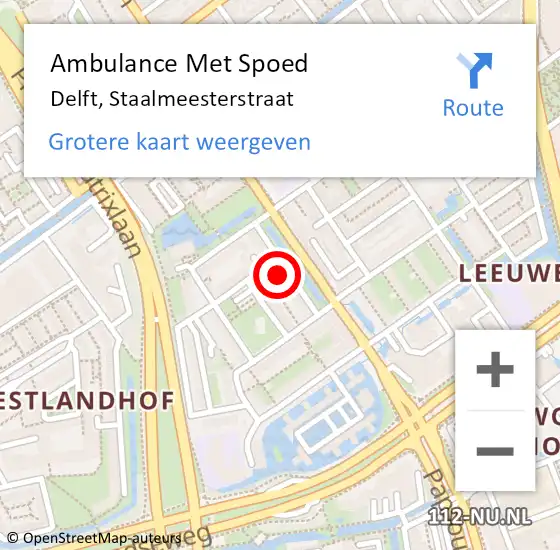 Locatie op kaart van de 112 melding: Ambulance Met Spoed Naar Delft, Staalmeesterstraat op 17 maart 2023 13:22