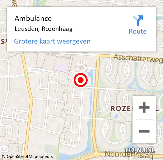 Locatie op kaart van de 112 melding: Ambulance Leusden, Rozenhaag op 19 augustus 2014 09:55