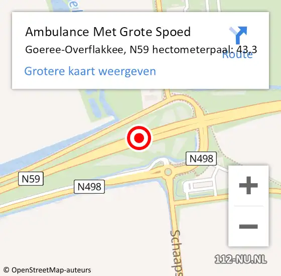 Locatie op kaart van de 112 melding: Ambulance Met Grote Spoed Naar Goeree-Overflakkee, N59 hectometerpaal: 43,3 op 17 maart 2023 14:32