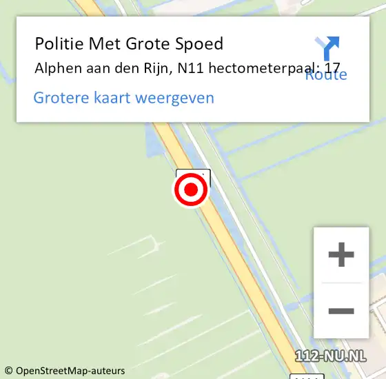 Locatie op kaart van de 112 melding: Politie Met Grote Spoed Naar Alphen aan den Rijn, N11 hectometerpaal: 17 op 17 maart 2023 15:16