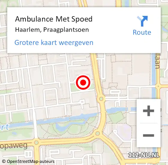 Locatie op kaart van de 112 melding: Ambulance Met Spoed Naar Haarlem, Praagplantsoen op 17 maart 2023 15:32