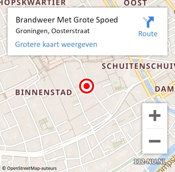 Locatie op kaart van de 112 melding: Brandweer Met Grote Spoed Naar Groningen, Oosterstraat op 17 maart 2023 15:34