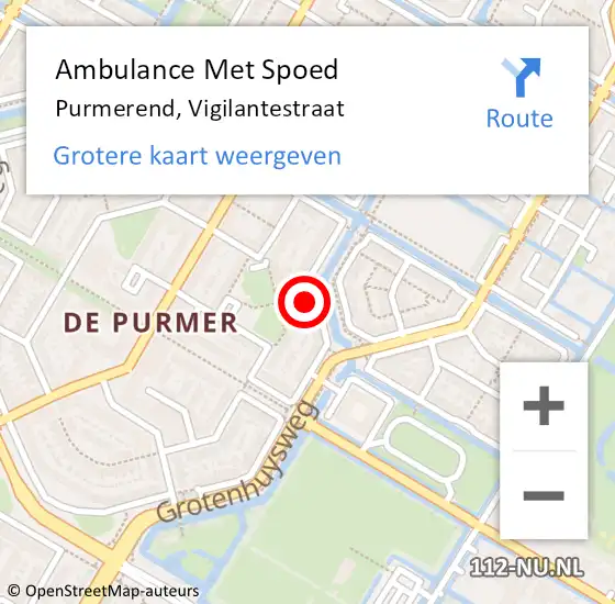 Locatie op kaart van de 112 melding: Ambulance Met Spoed Naar Purmerend, Vigilantestraat op 17 maart 2023 15:45