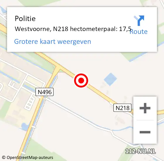 Locatie op kaart van de 112 melding: Politie Westvoorne, N218 hectometerpaal: 17,5 op 17 maart 2023 16:24