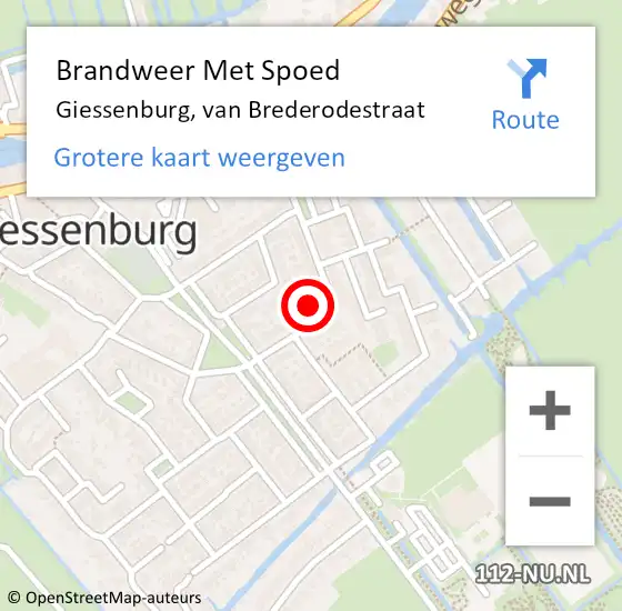 Locatie op kaart van de 112 melding: Brandweer Met Spoed Naar Giessenburg, van Brederodestraat op 17 maart 2023 16:24