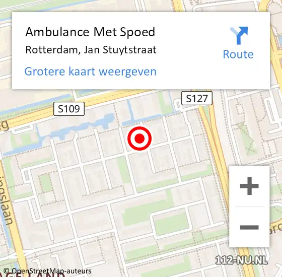 Locatie op kaart van de 112 melding: Ambulance Met Spoed Naar Rotterdam, Jan Stuytstraat op 17 maart 2023 16:39