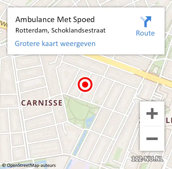 Locatie op kaart van de 112 melding: Ambulance Met Spoed Naar Rotterdam, Schoklandsestraat op 17 maart 2023 16:40