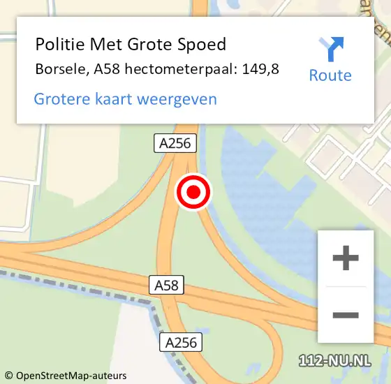 Locatie op kaart van de 112 melding: Politie Met Grote Spoed Naar Borsele, A58 hectometerpaal: 149,8 op 17 maart 2023 16:51
