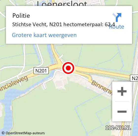 Locatie op kaart van de 112 melding: Politie Stichtse Vecht, N201 hectometerpaal: 62,4 op 17 maart 2023 17:07