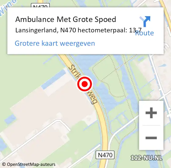 Locatie op kaart van de 112 melding: Ambulance Met Grote Spoed Naar Lansingerland, N470 hectometerpaal: 13,7 op 17 maart 2023 17:14