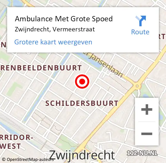 Locatie op kaart van de 112 melding: Ambulance Met Grote Spoed Naar Zwijndrecht, Vermeerstraat op 17 maart 2023 17:21
