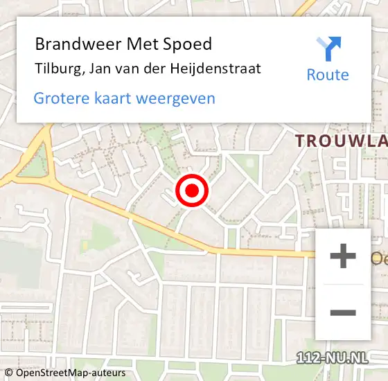 Locatie op kaart van de 112 melding: Brandweer Met Spoed Naar Tilburg, Jan van der Heijdenstraat op 17 maart 2023 17:22