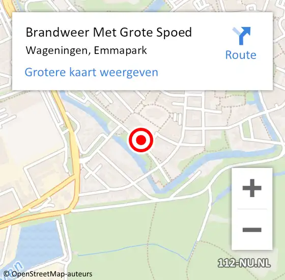 Locatie op kaart van de 112 melding: Brandweer Met Grote Spoed Naar Wageningen, Emmapark op 17 maart 2023 18:06