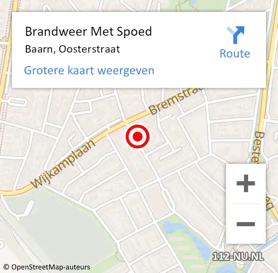 Locatie op kaart van de 112 melding: Brandweer Met Spoed Naar Baarn, Oosterstraat op 17 maart 2023 18:33