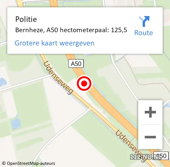 Locatie op kaart van de 112 melding: Politie Bernheze, A50 hectometerpaal: 125,5 op 17 maart 2023 18:41