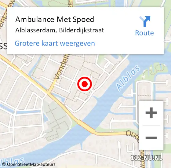 Locatie op kaart van de 112 melding: Ambulance Met Spoed Naar Alblasserdam, Bilderdijkstraat op 17 maart 2023 19:03