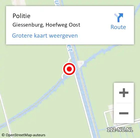 Locatie op kaart van de 112 melding: Politie Giessenburg, Hoefweg Oost op 17 maart 2023 19:35