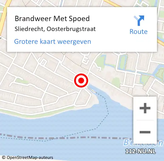 Locatie op kaart van de 112 melding: Brandweer Met Spoed Naar Sliedrecht, Oosterbrugstraat op 17 maart 2023 19:50