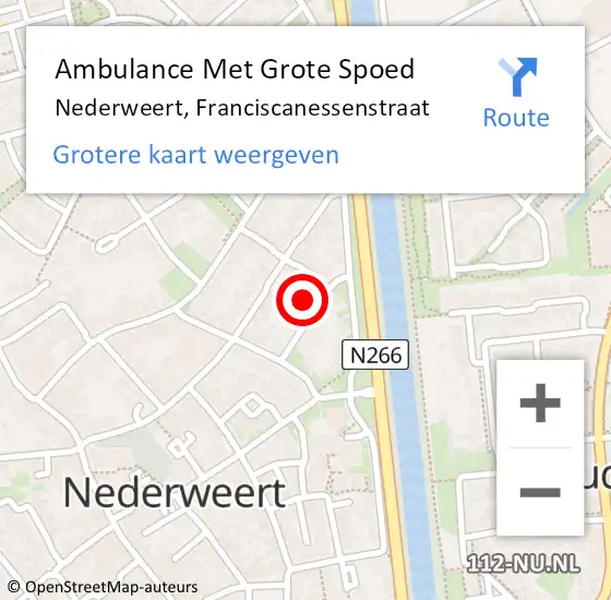 Locatie op kaart van de 112 melding: Ambulance Met Grote Spoed Naar Nederweert, Franciscanessenstraat op 17 maart 2023 20:42