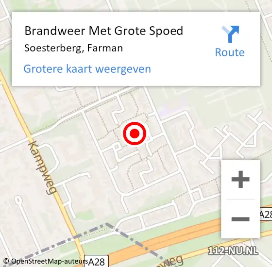 Locatie op kaart van de 112 melding: Brandweer Met Grote Spoed Naar Soesterberg, Farman op 17 maart 2023 20:48