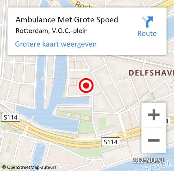 Locatie op kaart van de 112 melding: Ambulance Met Grote Spoed Naar Rotterdam, V.O.C.-plein op 17 maart 2023 22:24