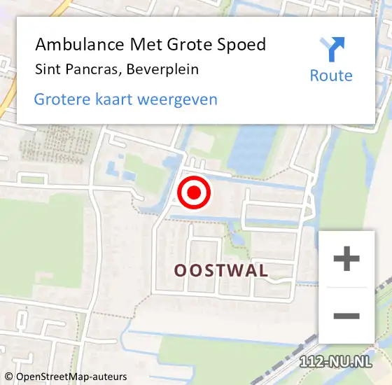 Locatie op kaart van de 112 melding: Ambulance Met Grote Spoed Naar Sint Pancras, Beverplein op 17 maart 2023 22:25