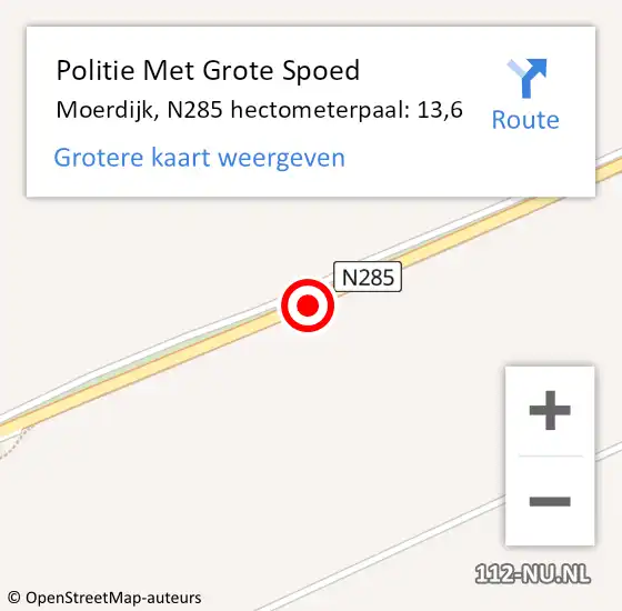 Locatie op kaart van de 112 melding: Politie Met Grote Spoed Naar Moerdijk, N285 hectometerpaal: 13,6 op 17 maart 2023 22:35