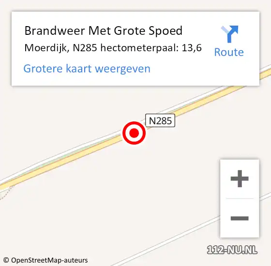 Locatie op kaart van de 112 melding: Brandweer Met Grote Spoed Naar Moerdijk, N285 hectometerpaal: 13,6 op 17 maart 2023 22:37