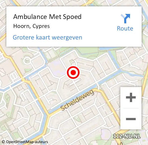 Locatie op kaart van de 112 melding: Ambulance Met Spoed Naar Hoorn, Cypres op 17 maart 2023 22:52